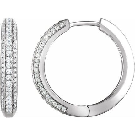 14K White 3/4 CTW Natural Diamond Hinged Hoop Earrings
