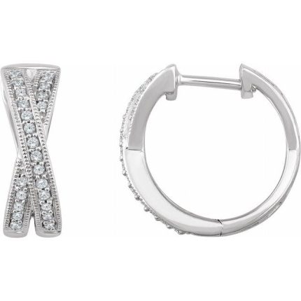 14K White 1/5 CTW Natural Diamond Criss-Cross 15.5 mm Hoop Earrings