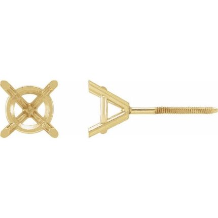 14K White 3 mm Round 4-Prong Cocktail-Style Earring Mounting