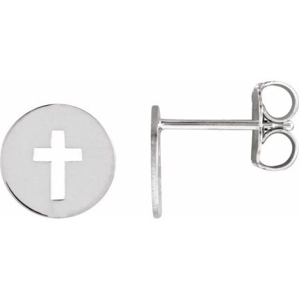 14K Yellow Pierced Cross Earring