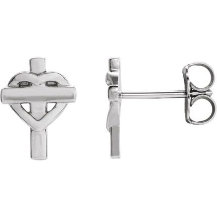 14K Yellow Heart & Cross Earrings