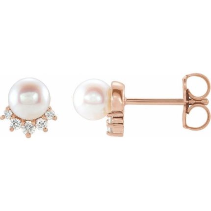 14K White Accented Earring Mounting for 4.5-5 mm Pearl