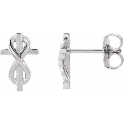 14K White Infinity-Inspired Cross Earrings