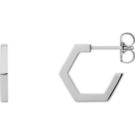14K White Geometric 12.6 mm Hoop Earrings