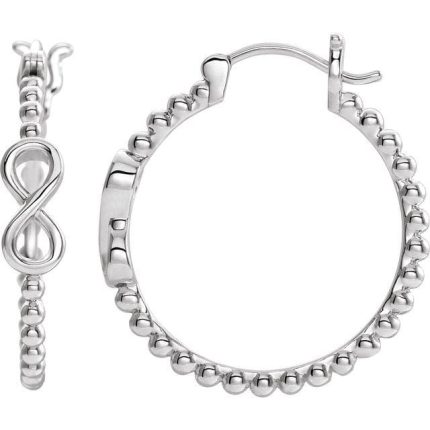 14K White Infinity-Inspired Beaded 22.3 mm Hoop Earrings