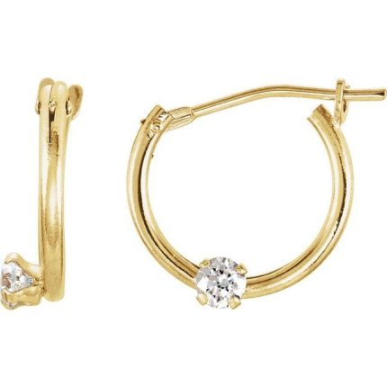 14K Yellow Imitation White Cubic Zirconia 10.5 mm Hoop Earrings