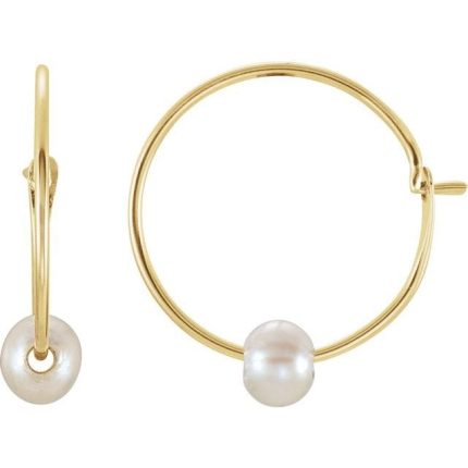 14K Yellow Cultured White Freshwater Pearl Youth Huggie Earrings