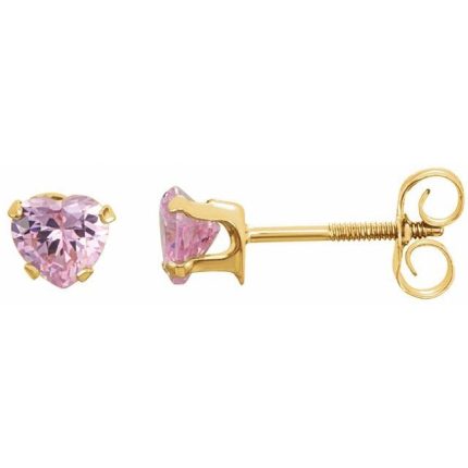 14K Yellow Imitation Pink Cubic Zirconia Youth Stud Earrings
