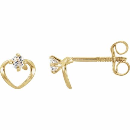 14K Yellow Imitation White Cubic Zirconia Youth Heart Earrings