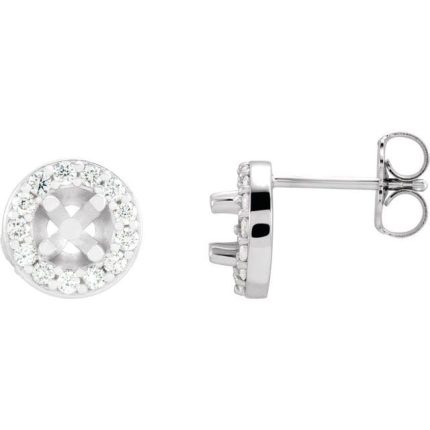 14K White 3.4 mm Round 1/8 CTW Natural Diamond Halo-Style Semi-Set Earrings
