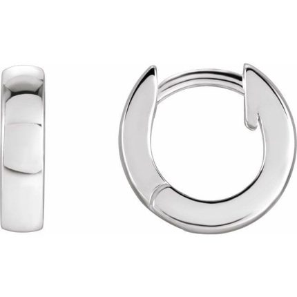 14K White Hinged 9.5 mm Hoop Earrings