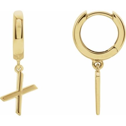 14K White Initial A Hinged Huggie Earring