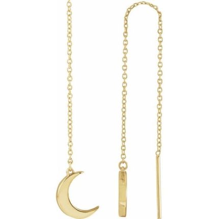 14K Yellow Crescent Moon Chain Earrings