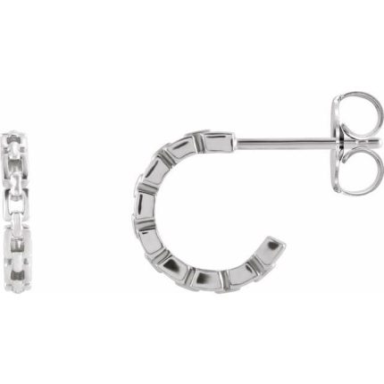 14K White Chain Link 10.2 mm Hoop Earrings