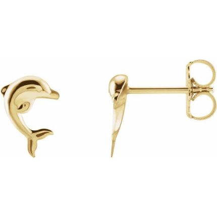 14K Yellow Dolphin Earrings