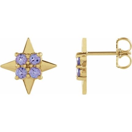 14K Yellow Natural Tanzanite Star Earrings