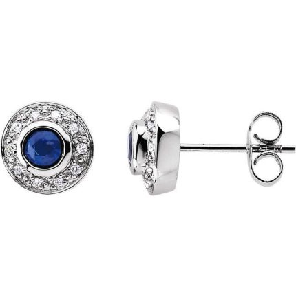 14K White Natural Blue Sapphire & 1/10 CTW Natural Diamond Earrings