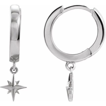 14K Yellow Star Hoop Earrings