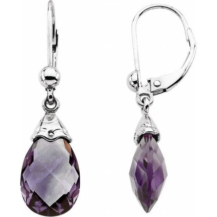 14K White Natural Amethyst Briolette Earrings