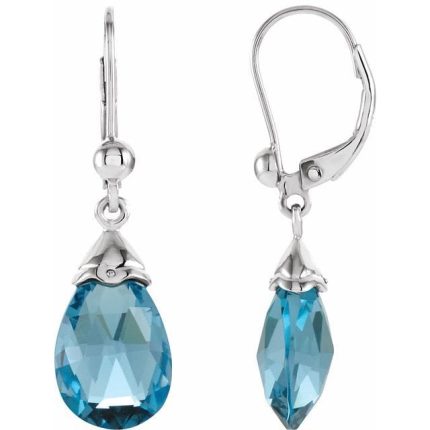 14K White Natural Swiss Blue Topaz Earrings