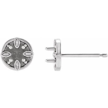 14K White 3 mm Round Floral-Inspired Earring Mounting