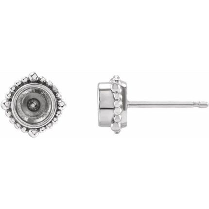 14K Yellow 3 mm Round Beaded Halo-Style Earring Mounting