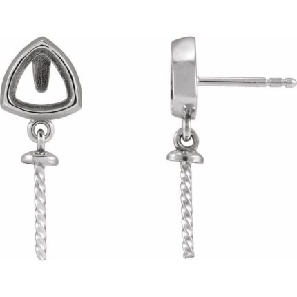 14K White 6x6x6 mm Trillion Earring Mounting for 11 mm Pearl