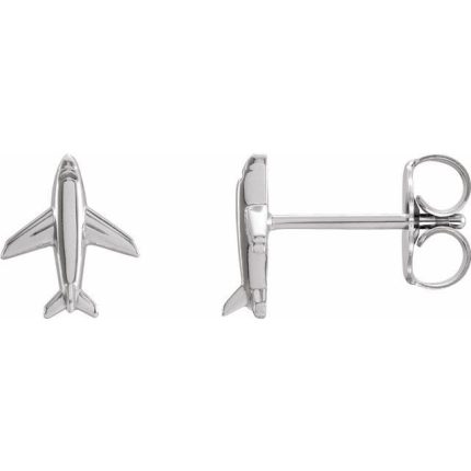 14K White Airplane Earrings