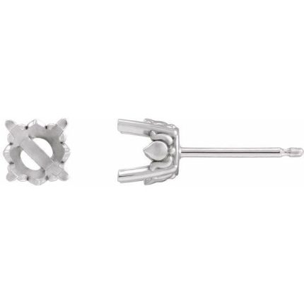 14K White 6 mm Round Floral Earring Mounting