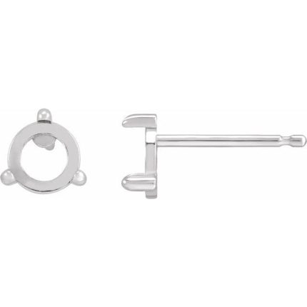 14K White 5 mm Round Rose-Cut 3-Prong Claw Earring Mounting