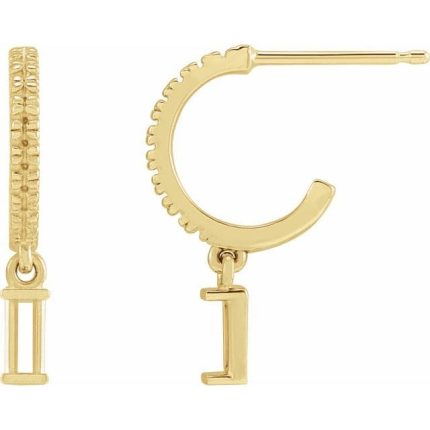 14K Yellow 4x2 mm Straight Baguette .08 CTW Natural Diamond Semi-Set French-Set Hoop Earrings