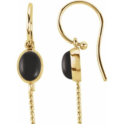 14K Yellow 7x5 mm Oval Natural Black Onyx Semi-Set Earrings for 11 mm Pearls