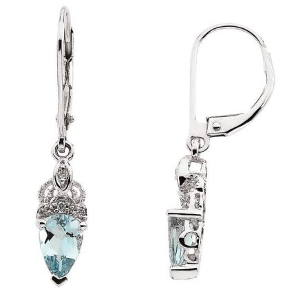 14K White Natural Aquamarine & .04 CTW Natural Diamond Earrings