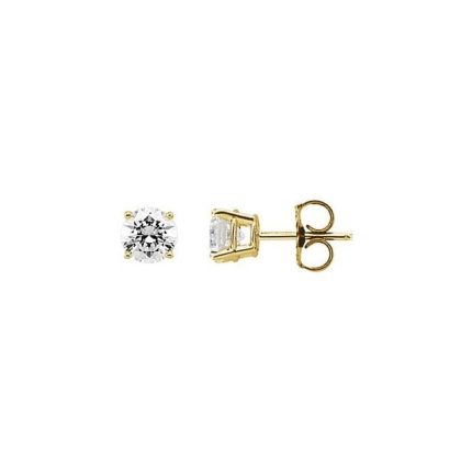 14K White 5 mm Round Imitation White Cubic Zirconia  Stud Earrings