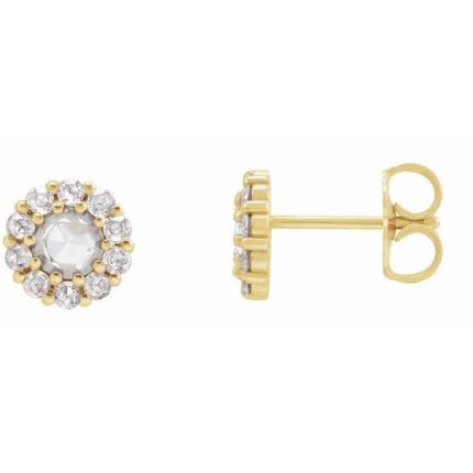 14K White 3 mm Round Rose-Cut Halo-Style Earring Mounting