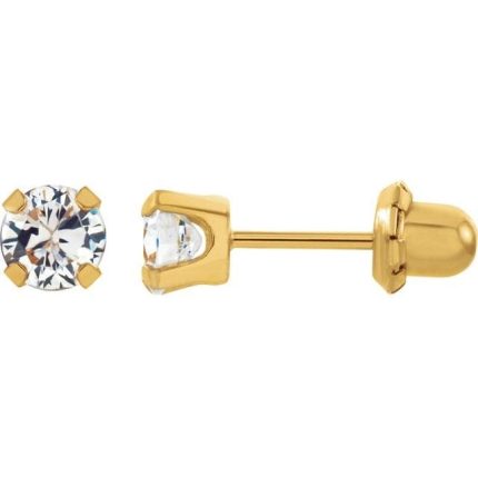 14K White Gold-Plated 14K Yellow 2 mm Imitation White Cubic Zirconia Inverness® Piercing Earrings