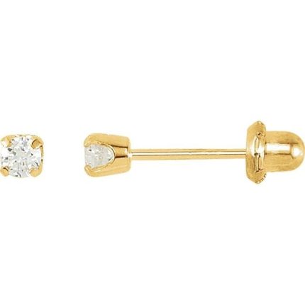 14K Yellow 3 mm Imitation White Cubic Zirconia Piercing Stud Earrings