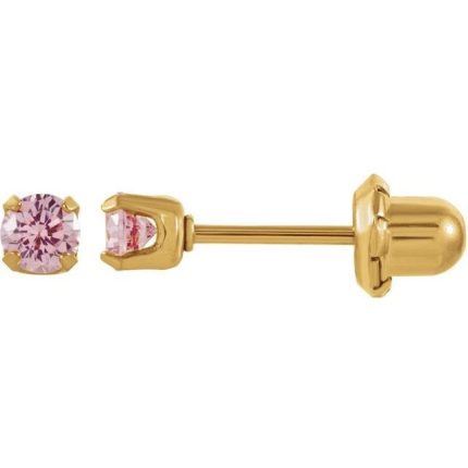 14K Yellow 5 mm Round Imitation Pink Cubic Zirconia Piercing Stud Earrings