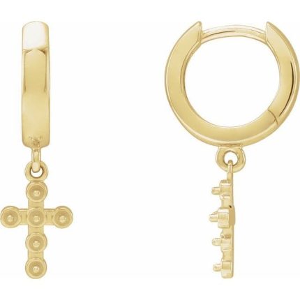 14K Yellow 2 mm Pearl Cross Hoop Earring Mounting