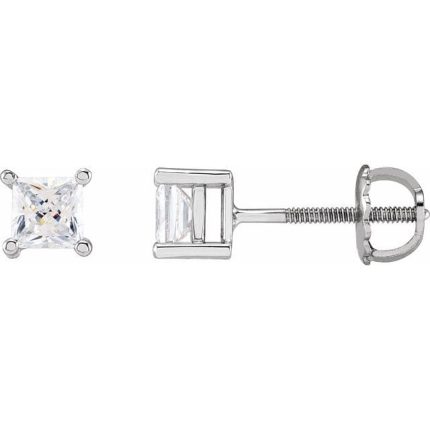 14K White 4.5x4.5 mm Square Imitation White Cubic Zirconia Earrings