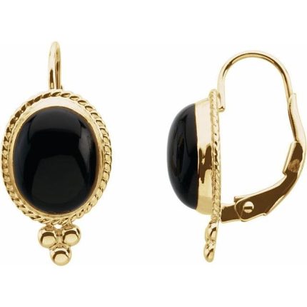 14K Yellow Natural Onyx Lever Back Earrings