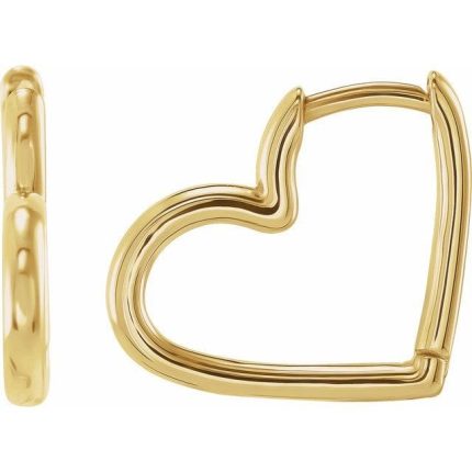 14K White Hinged 15 mm Heart Huggie Hoop Earring
