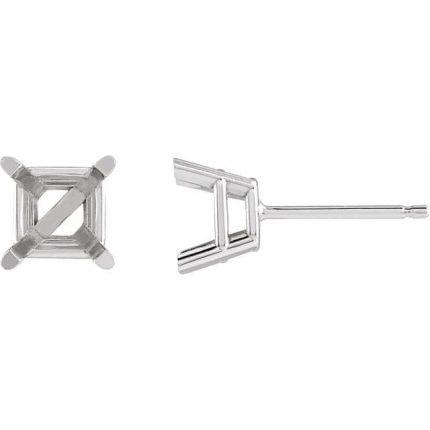 14K White 3 mm Square 4-Prong Lightweight Earring Mounting