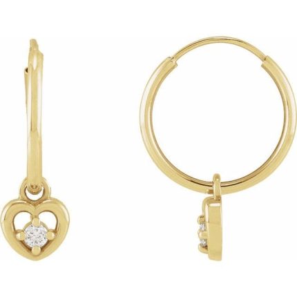 14K Yellow .06 CTW Natural Diamond Heart Hoop Earrings