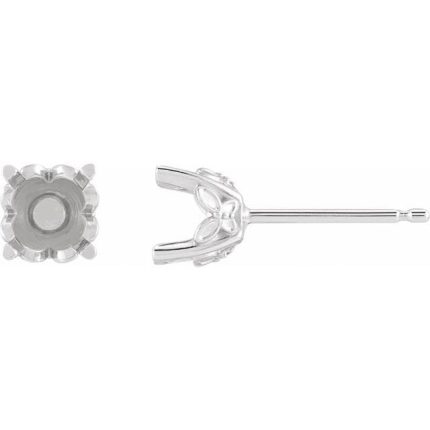 14K White 5 mm Round 4-Prong Earring Mounting