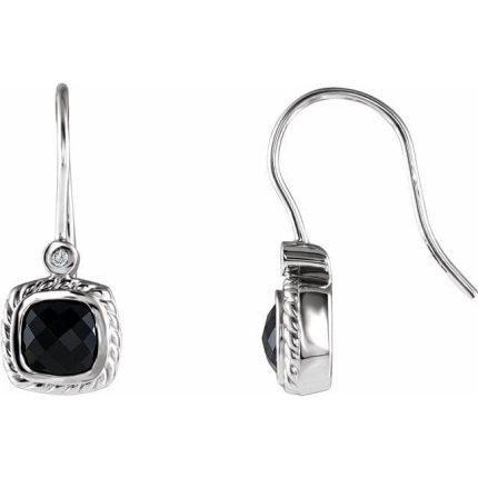 14K White Natural Black Onyx & .03 CTW Natural Diamond Earrings