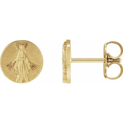 14K White Tiny Miraculous Medal Stud Earrings