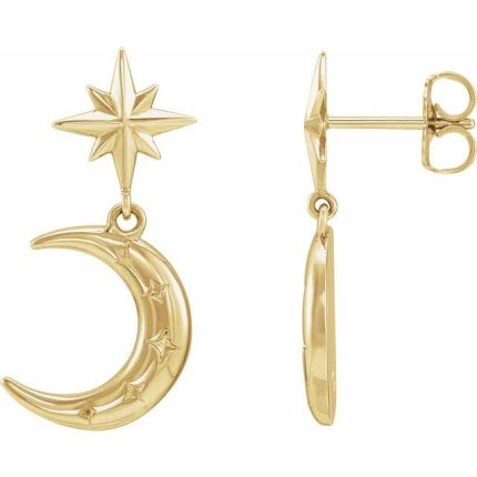 14K White Crescent Moon Earrings