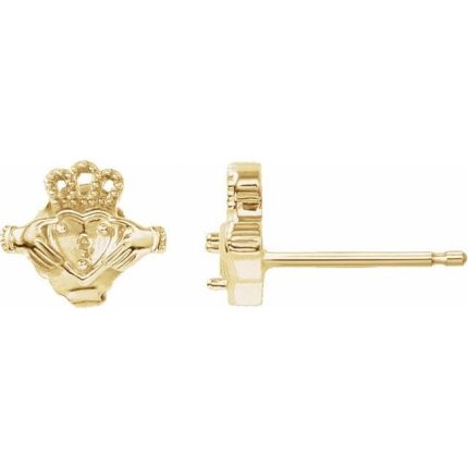 14K Yellow Natural Mozambique Garnet Claddagh Earrings