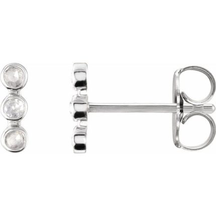 14K White 1.5 mm Round Rose-Cut Three-Stone Bar Earring